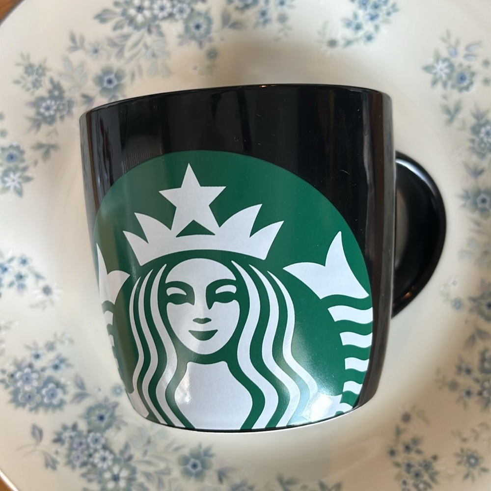 Starbucks Classic Coffee Mug Siren Mermaid Logo 14 oz Round, Black & Green